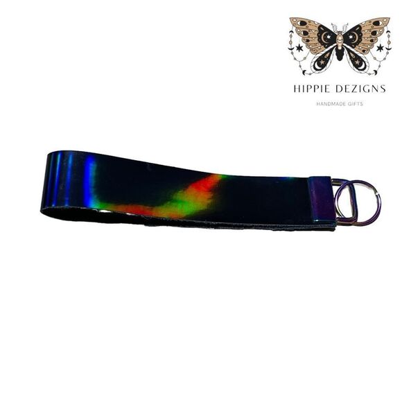 Black Holographic Wristlet With Rainbow Hardware - Picture 1 of 5
